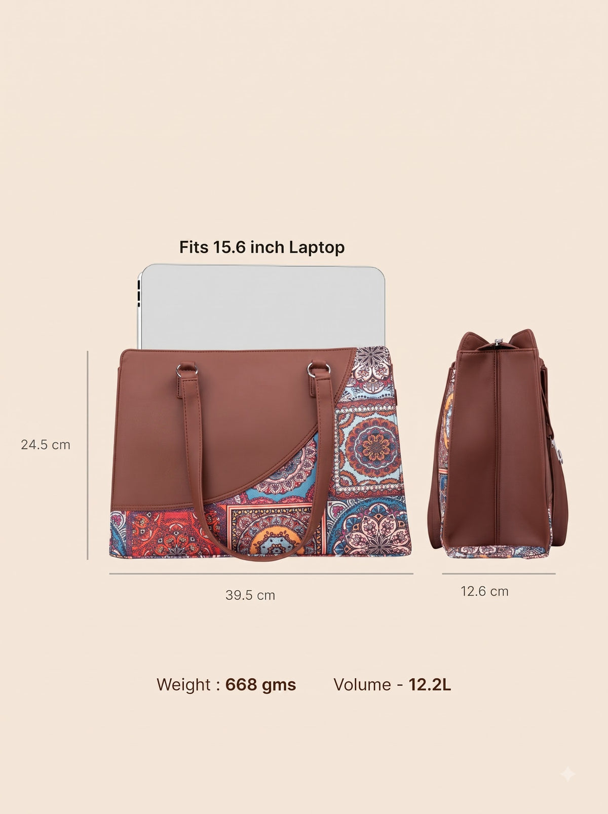 Mandala Premium Brown Faux Leather Finish Office Chic Carry Bag for Women