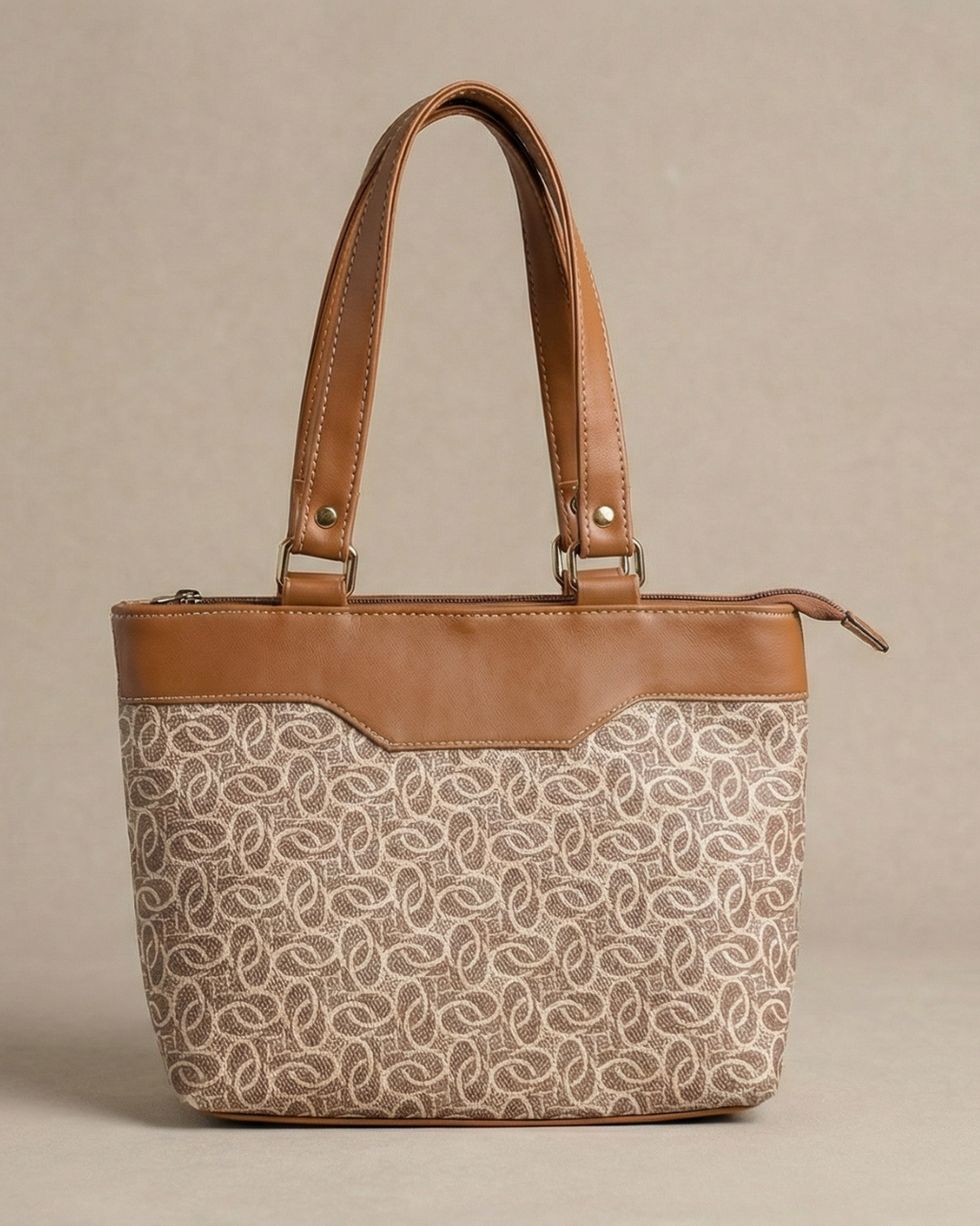 Beige Geometric Satchel Handbag for Women