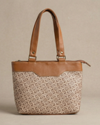 Beige Geometric Satchel Handbag for Women