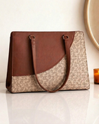 Elegant Beige Faux Leather Finish Office Chic Carry Bag for Women