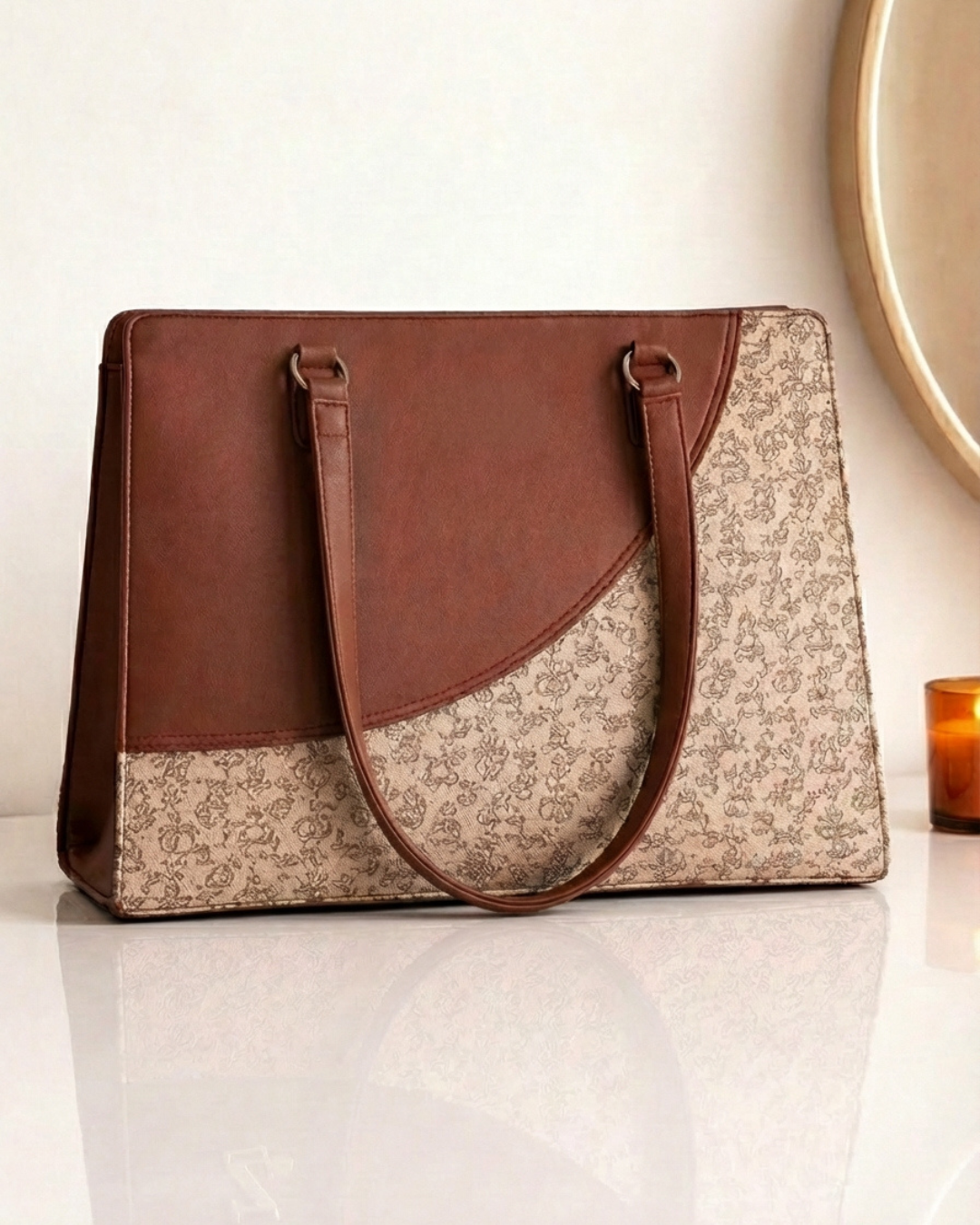 Elegant Beige Faux Leather Finish Office Chic Carry Bag for Women