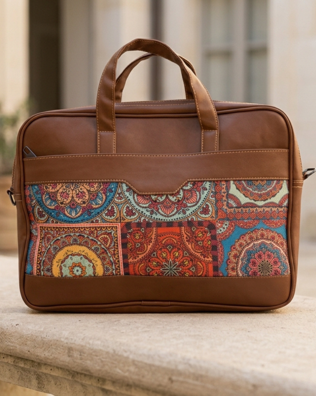 Multicolor Mandala Women's Laptop Bag with Faux Leather Handles