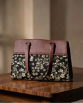 Black Floral Premium Brown Faux Leather Professional Handbag for Women