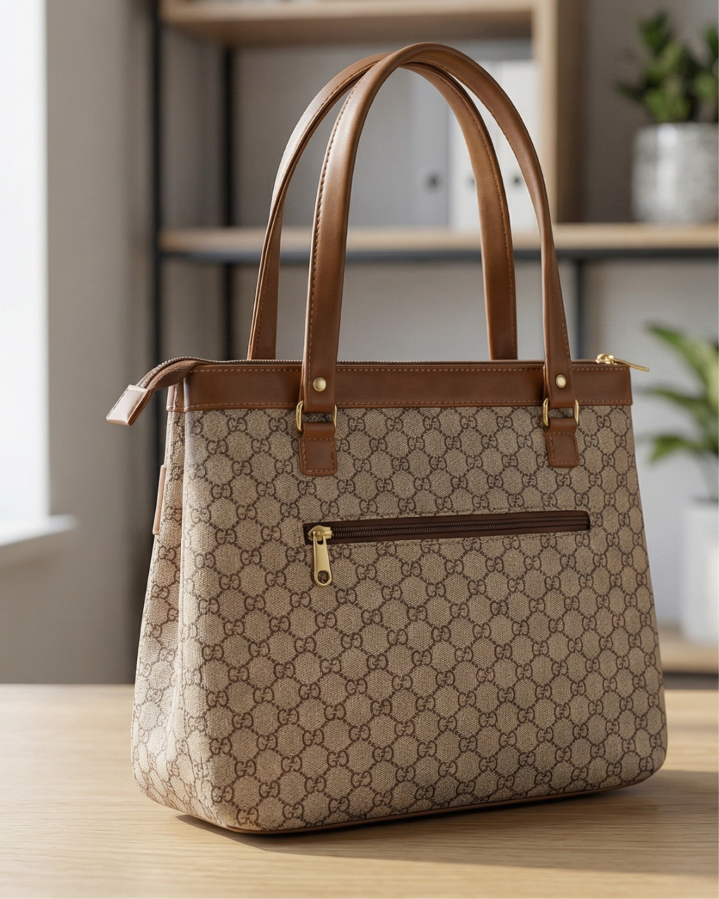 Beige Monogram office bag for women