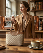 Beige Monogram jute Satchel Handbag for Women