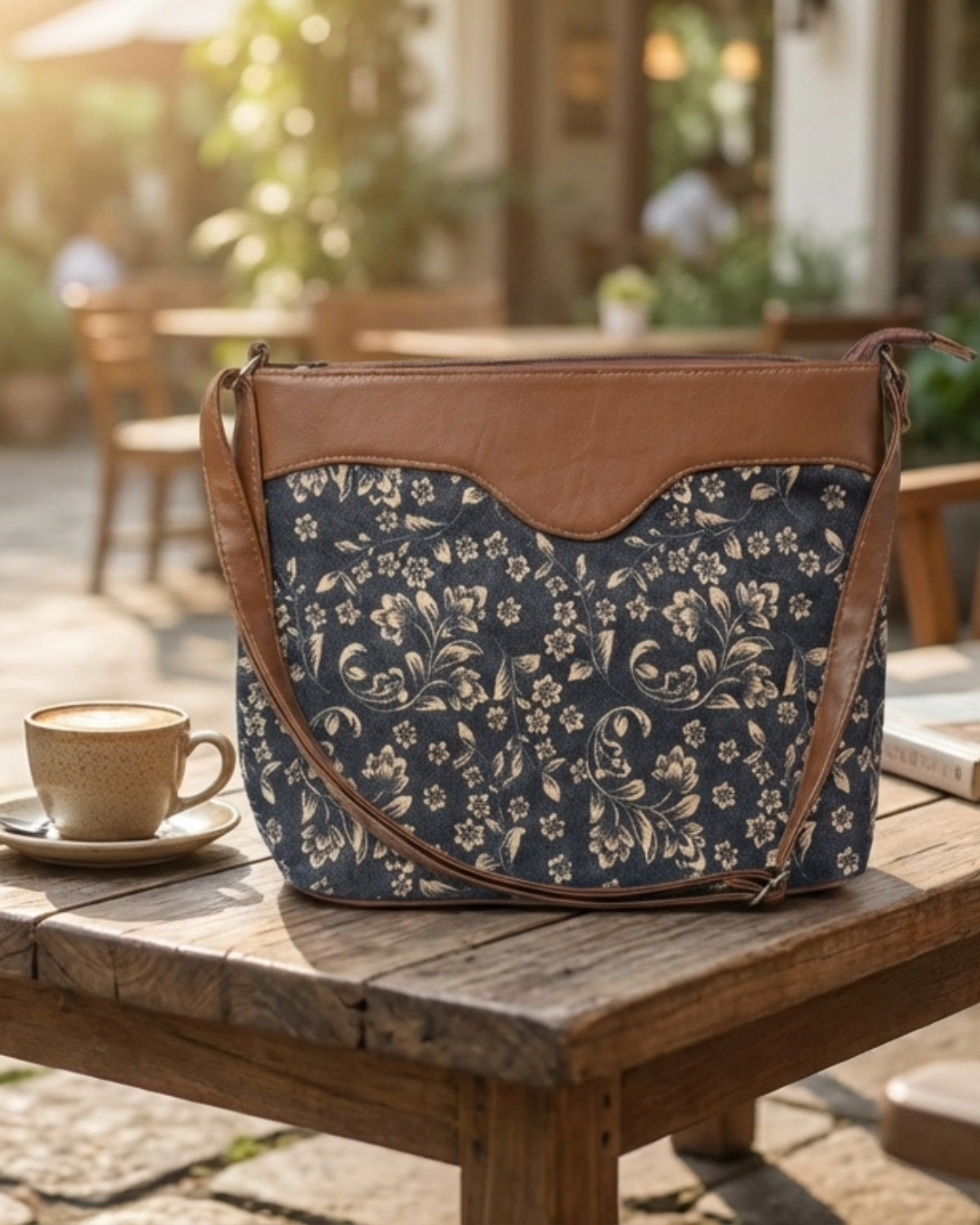 Navy Blue Floral Crossbody Sling Bag
