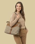 Beige Monogram Shoulder Bag Faux Leather Handles for Women