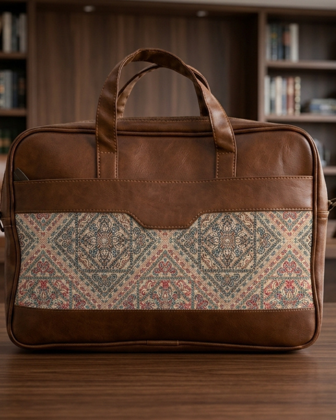 Men's Vintage Pattern Canvas & PU Leather Laptop Office Bag