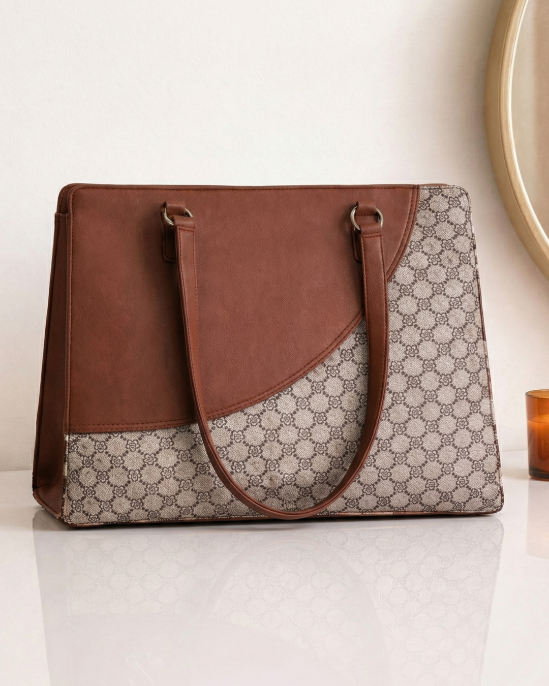 Minimal Premium Brown Faux Leather Finish Office Chic Carry Bag for Women