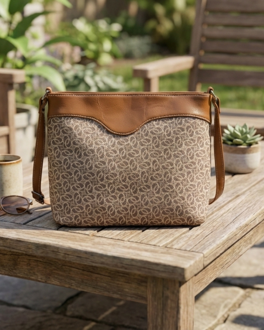 Beige Abstract Crossbody Sling Bag