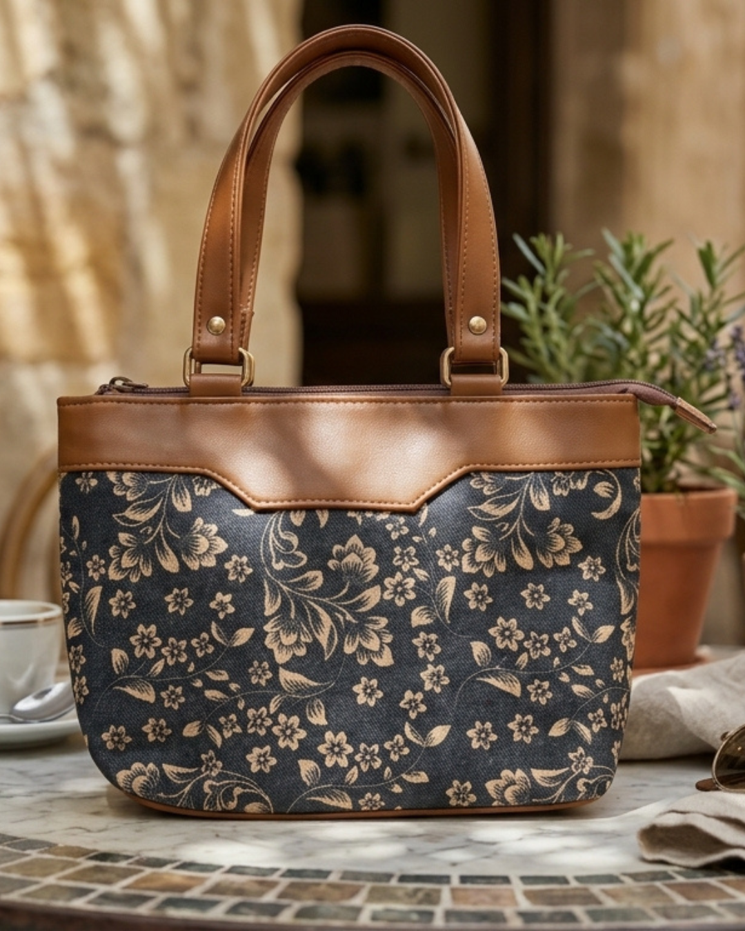 Floral jute Satchel Handbag for Women