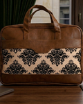 Men's Damask Canvas & PU Leather Laptop Office Bag