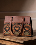 Royal Arch Ethnic Premium Brown Faux Leather Professional Handbag for Women