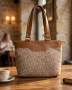 Beige Geometric Satchel Handbag for Women