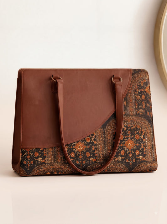 Dark Ethnic Premium Brown Faux Leather Finish Office Chic Carry Bag for Women