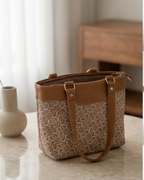 Beige Geometric Satchel Handbag for Women
