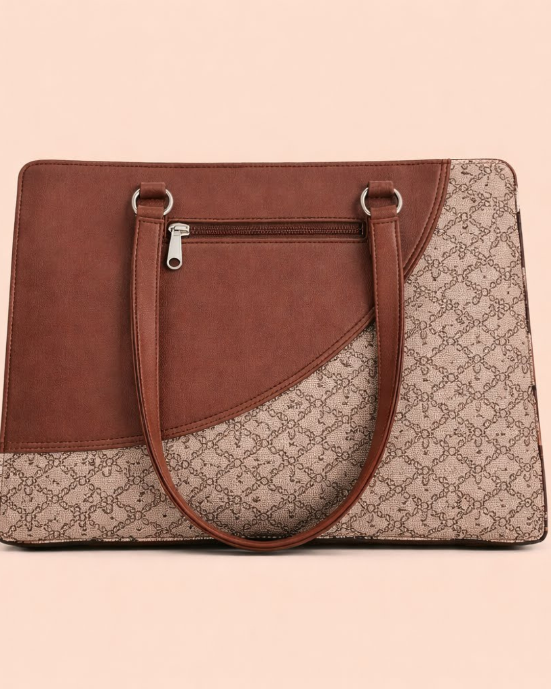 Elegant Beige Faux Leather Finish Office Chic Carry Bag for Women