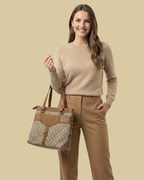 Beige Monogram Shoulder Bag Faux Leather Handles for Women