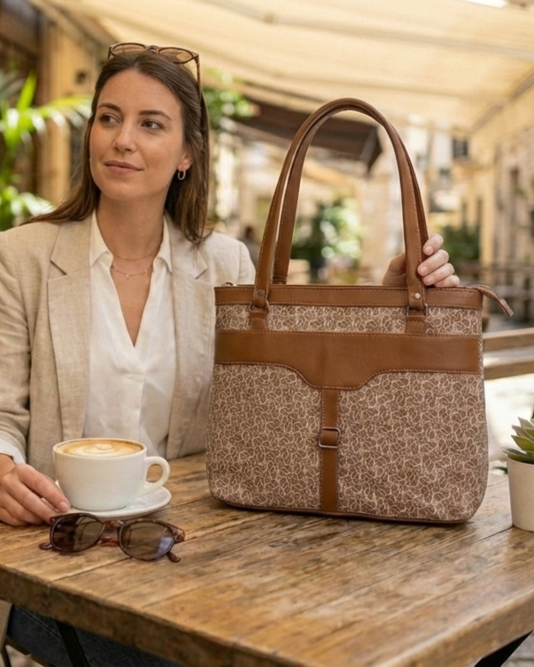 Beige Pattern office bag for women
