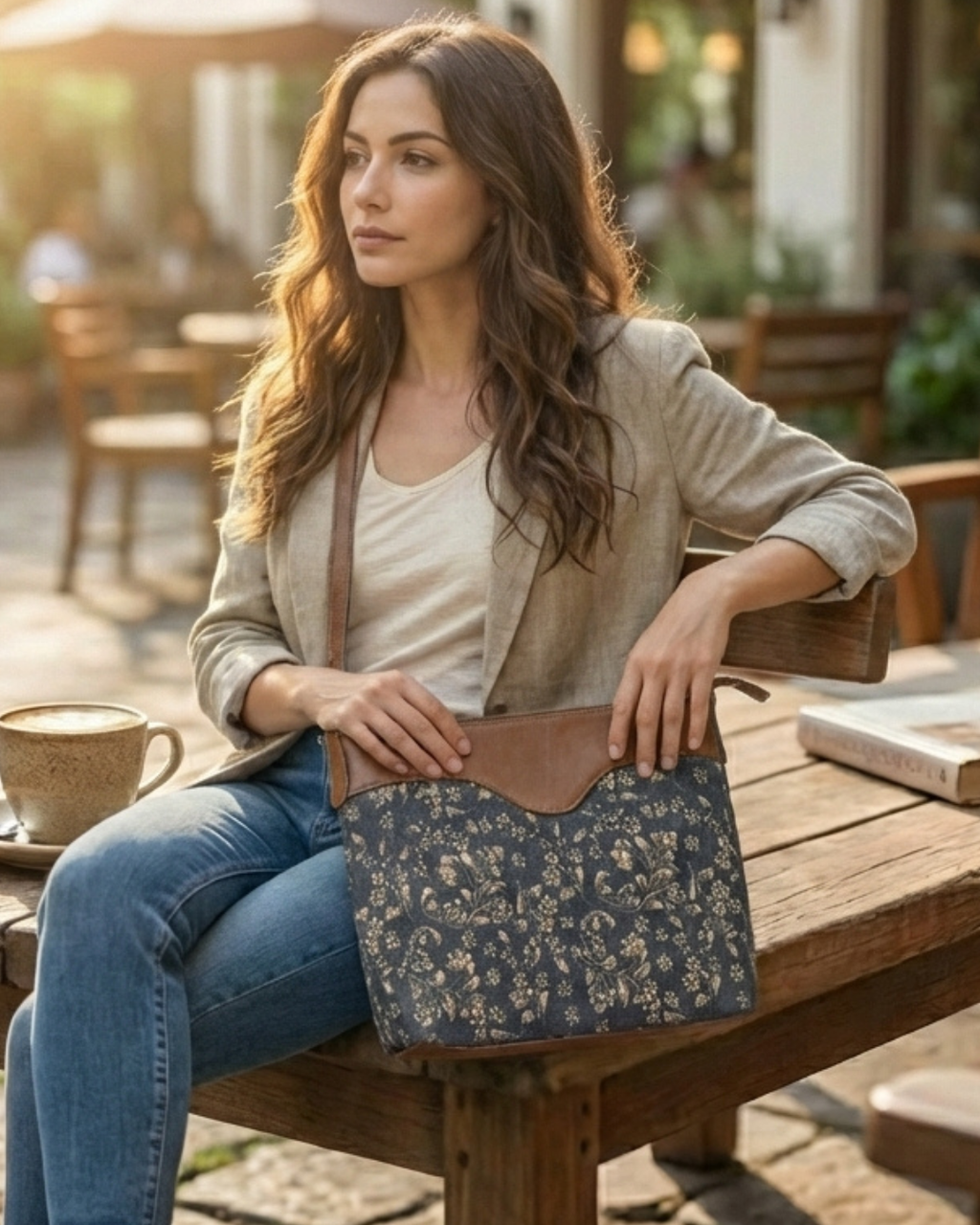 Navy Blue Floral Crossbody Sling Bag