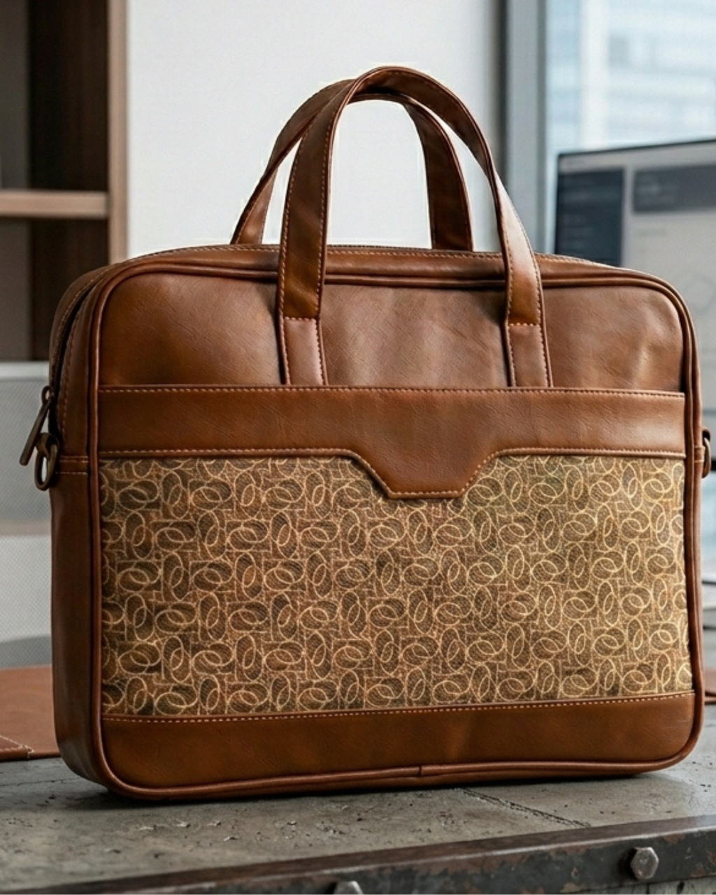 Men's Canvas & PU Leather Laptop Office Bag