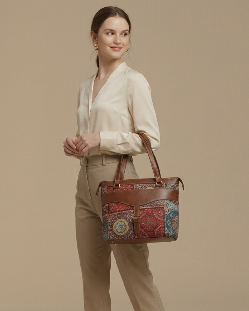 Multicolor Mandala Shoulder Bag Faux Leather Handles for Women