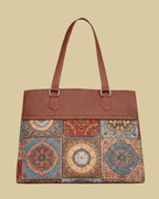 Multicolor Mandala Premium Brown Faux Leather Professional Handbag for Women