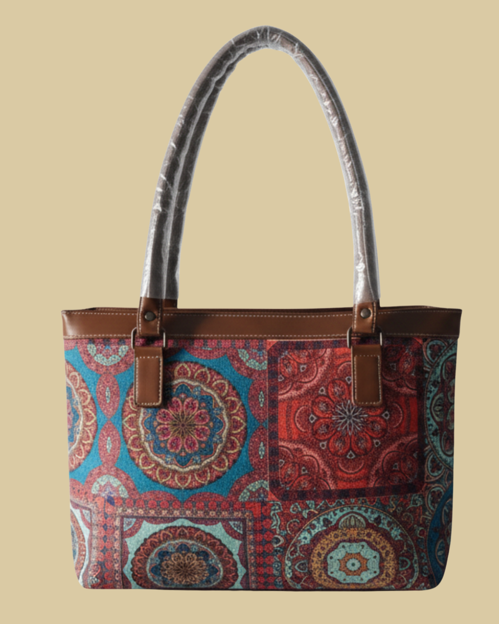 Multicolor Mandala Shoulder Bag Faux Leather Handles for Women