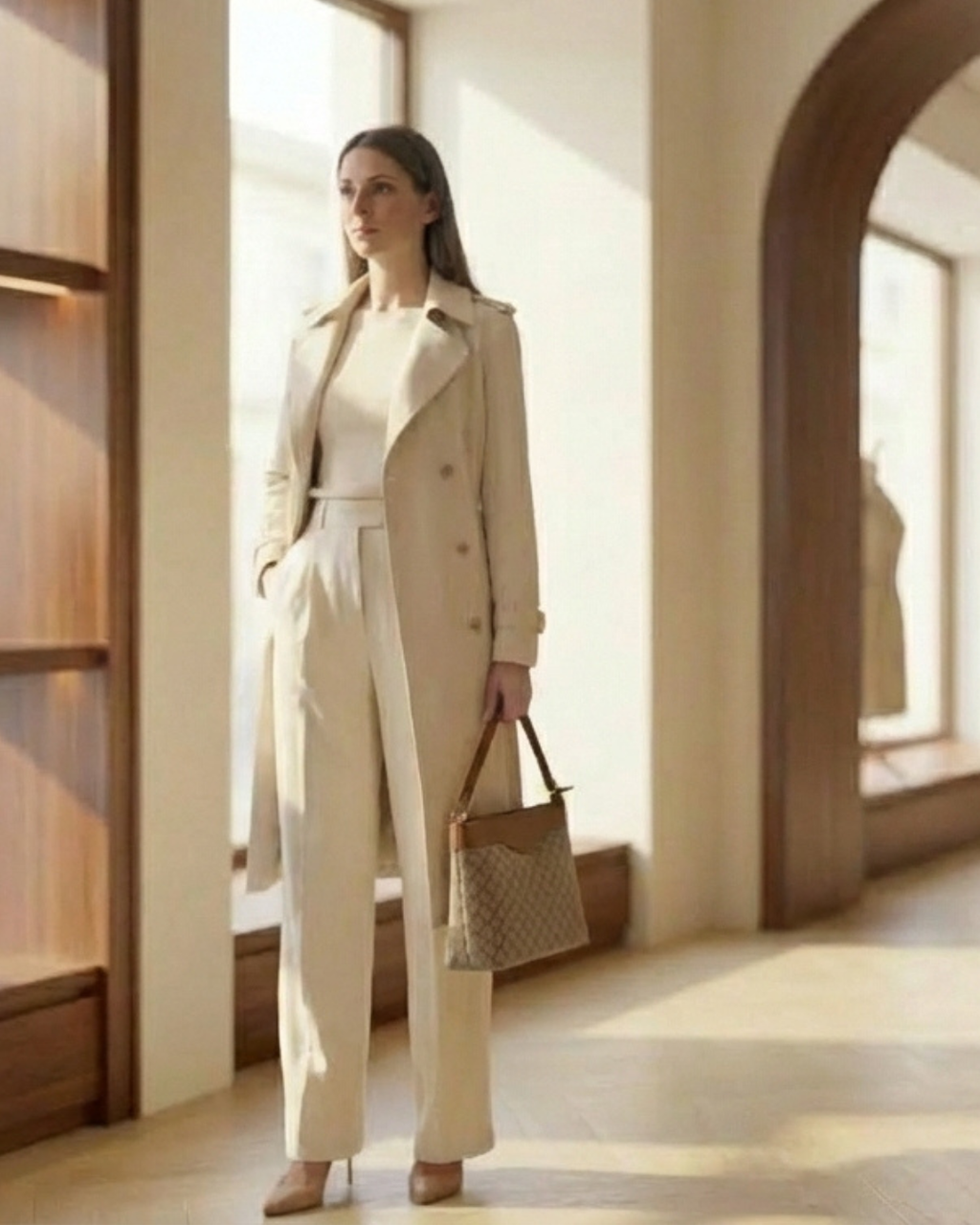 Beige Monogram Crossbody Sling Bag