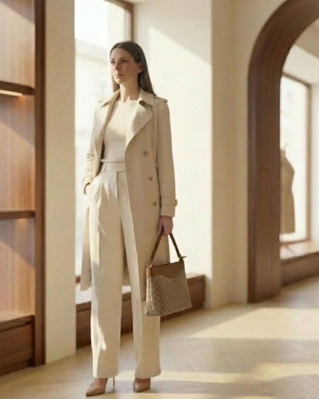 Beige Monogram Crossbody Sling Bag