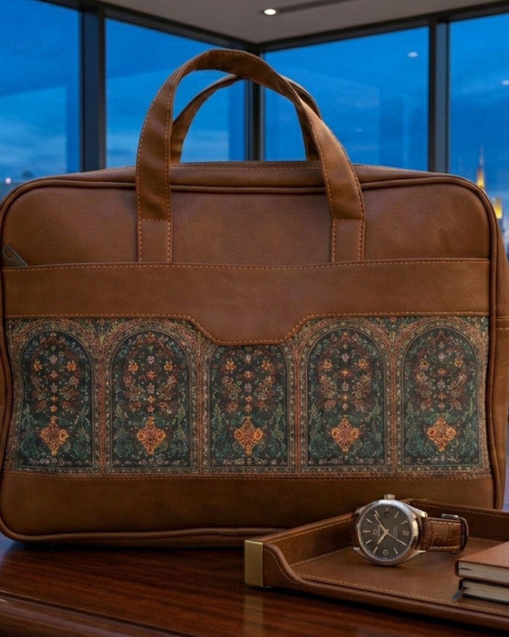 Men's Ethnic Canvas & PU Leather Laptop Office Bag