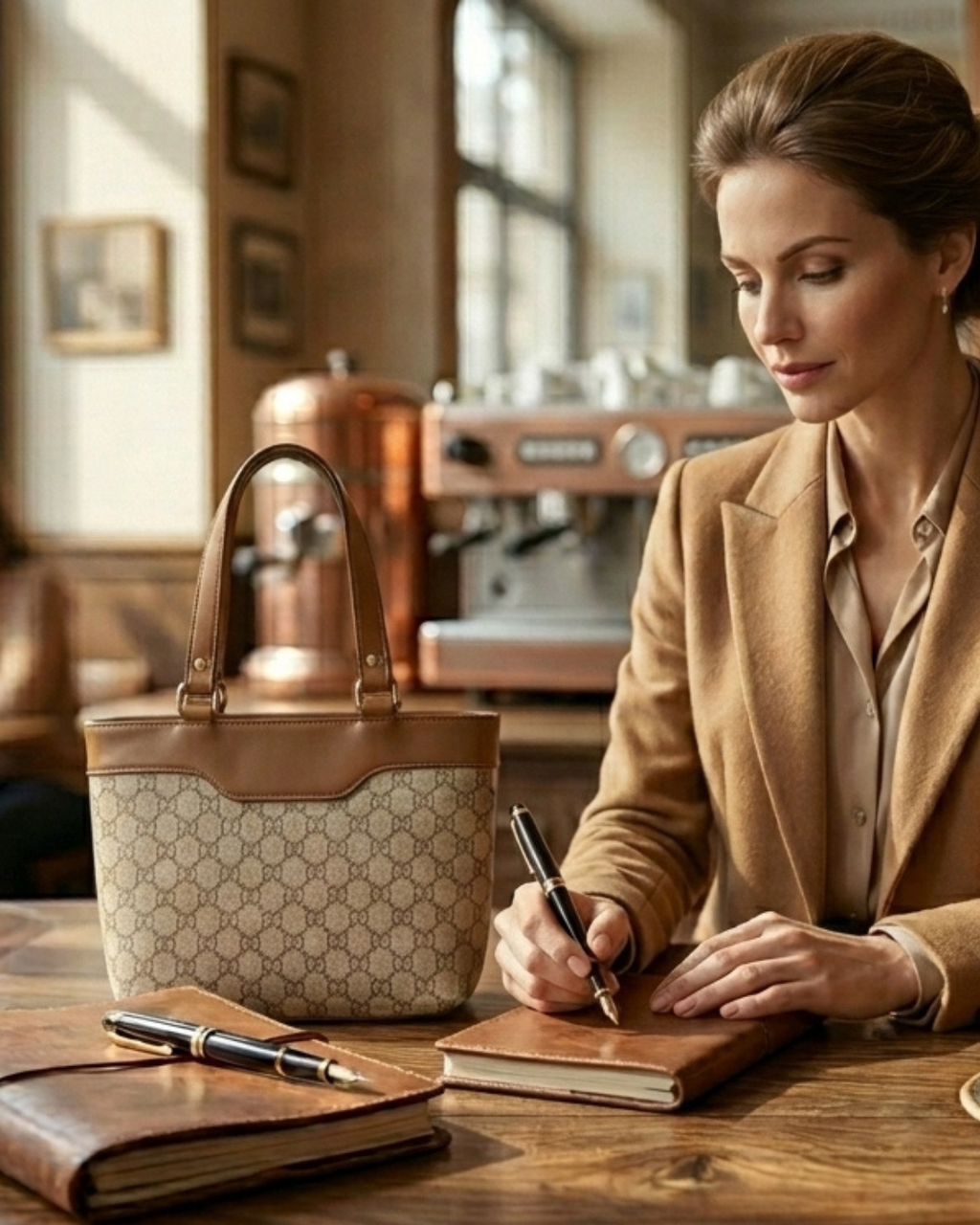 Beige Monogram jute Satchel Handbag for Women