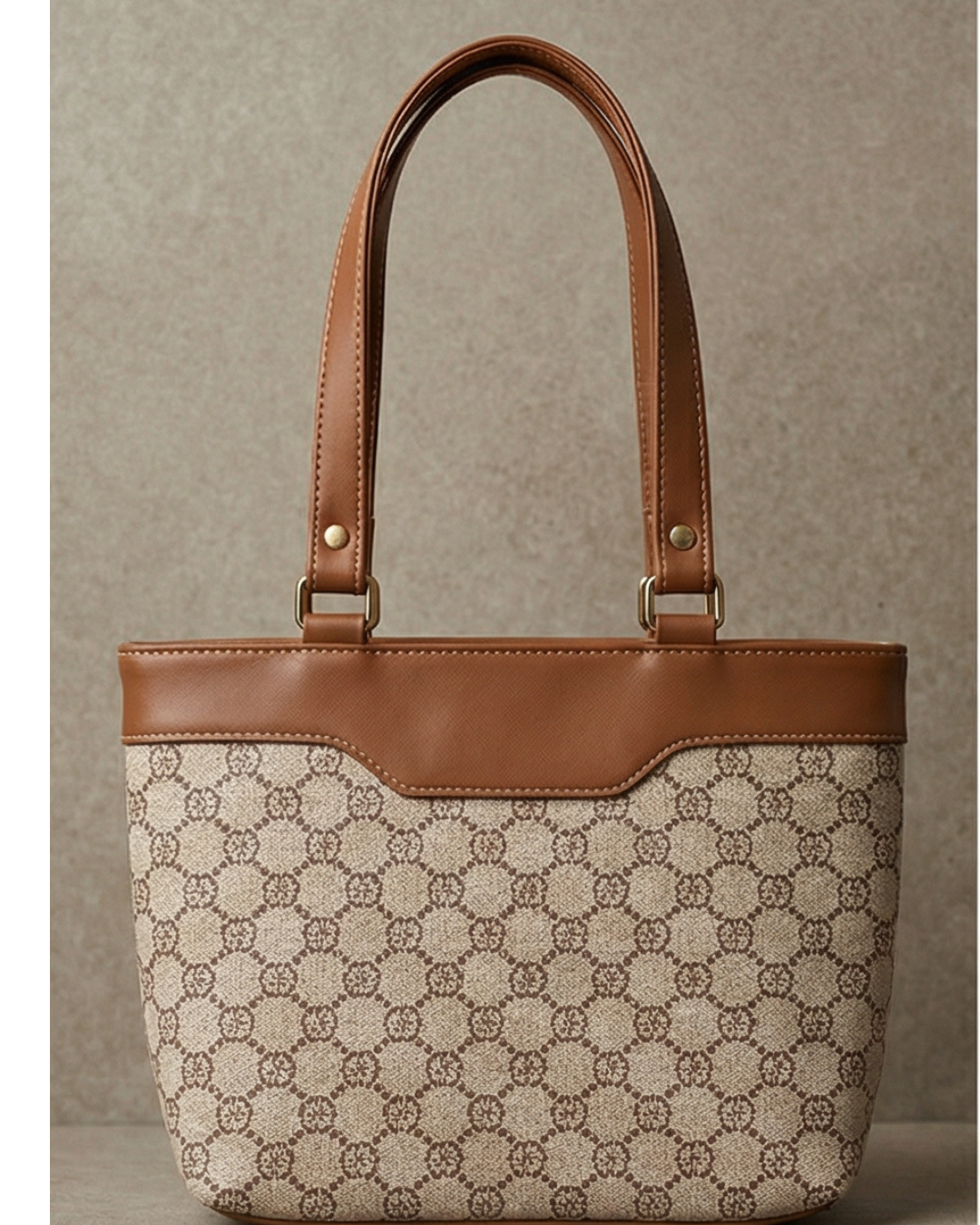 Beige Monogram jute Satchel Handbag for Women