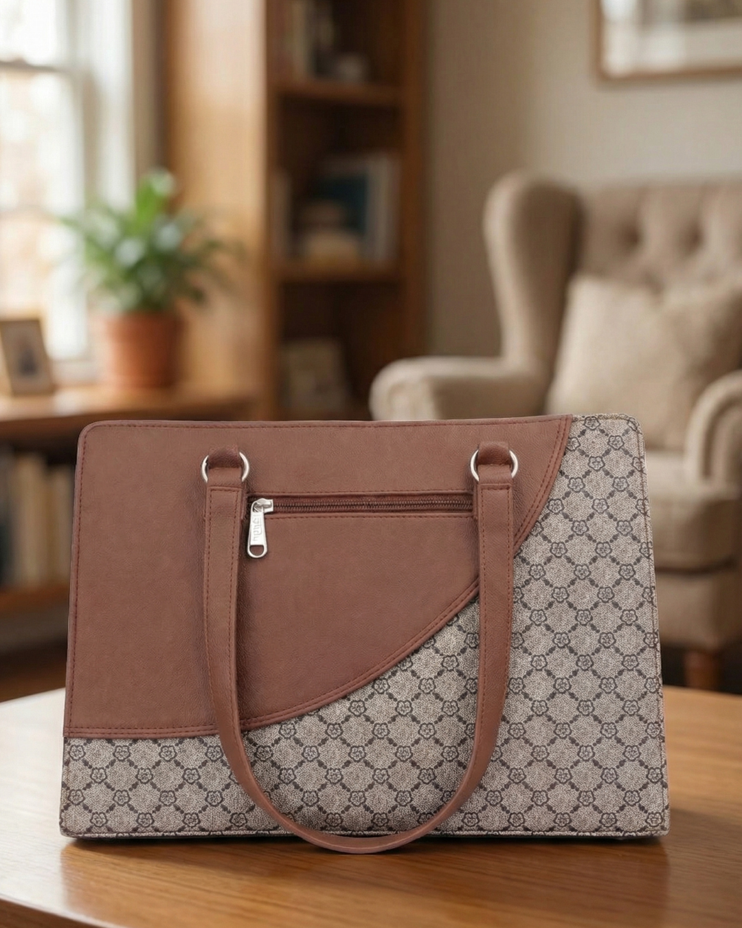 Minimal Premium Brown Faux Leather Finish Office Chic Carry Bag for Women