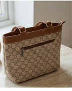 Beige Monogram jute Satchel Handbag for Women