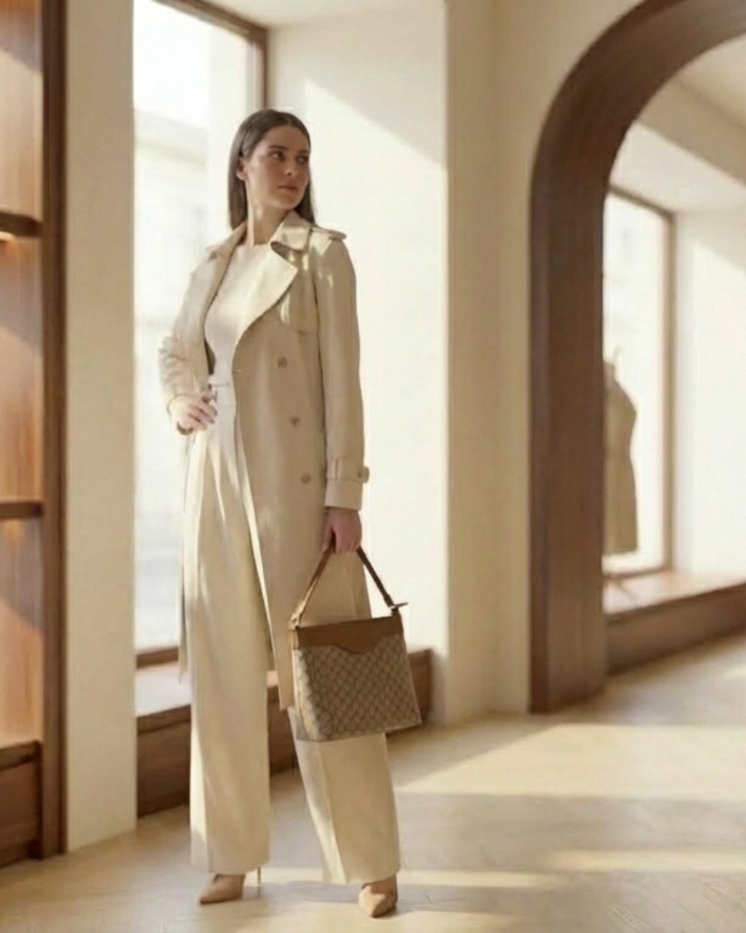 Beige Monogram Crossbody Sling Bag