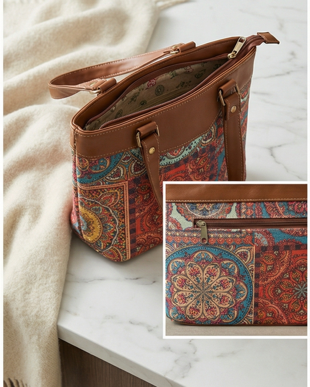 Multicolor Paisley Satchel Handbag for Women