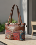 Multicolor Mandala Shoulder Bag Faux Leather Handles for Women