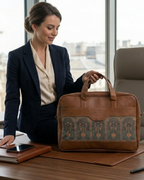 Vintage Pattern Women's Laptop Bag with Brown Faux Leather Trim
