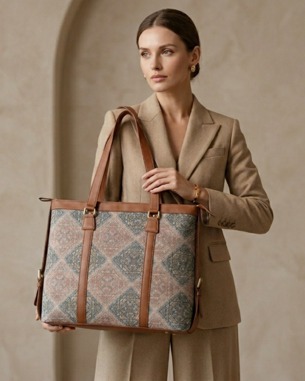 Multicolor Geometric office bag for women