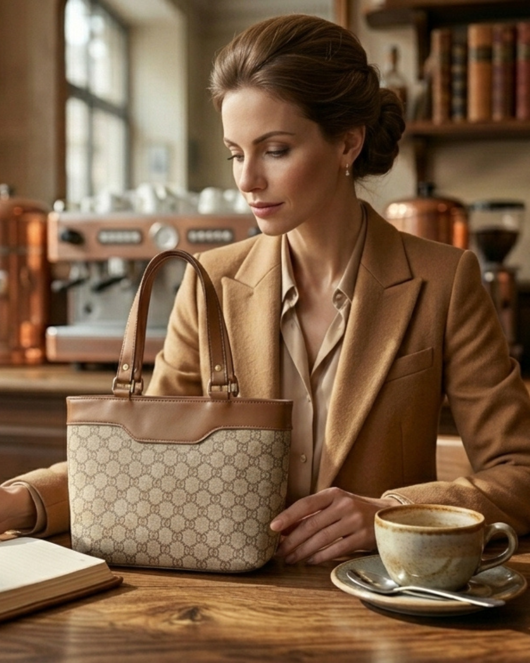 Beige Monogram jute Satchel Handbag for Women