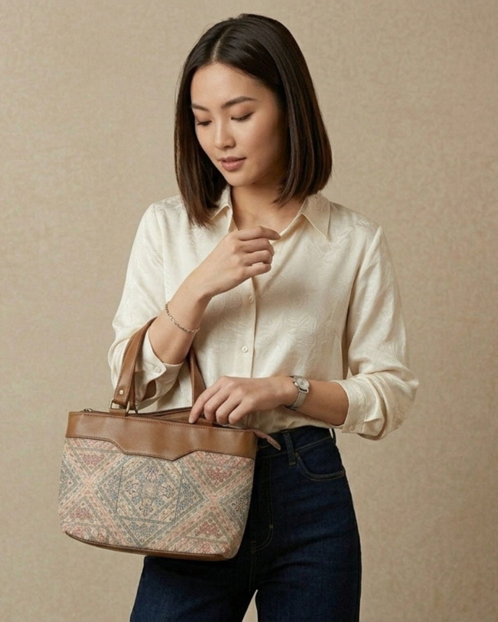 Vintage Floral Satchel Handbag for Women