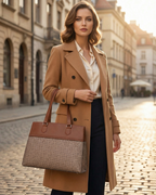 Subtle Brown Textured Monogram Premium Faux Leather Professional Handbag for Women