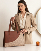 Elegant Beige Faux Leather Finish Office Chic Carry Bag for Women