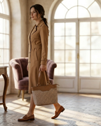Beige Geometric Satchel Handbag for Women