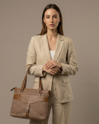 Beige Abstract Shoulder Bag Faux Leather Handles for Women