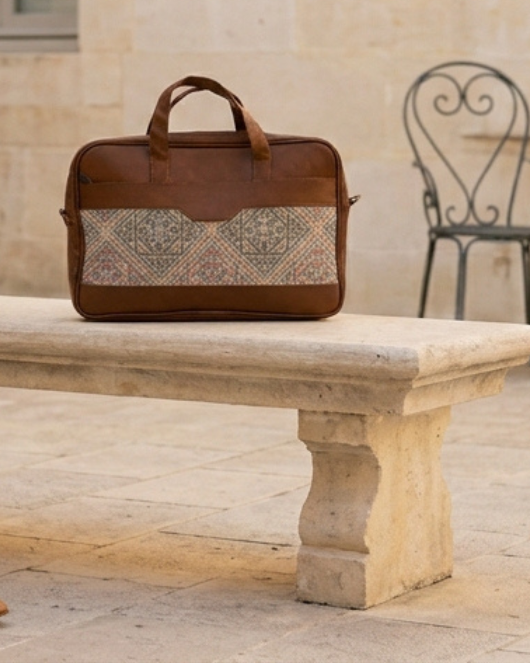 Multicolor Ethnic Geometric Women's Laptop Bag Faux Leather Handles
