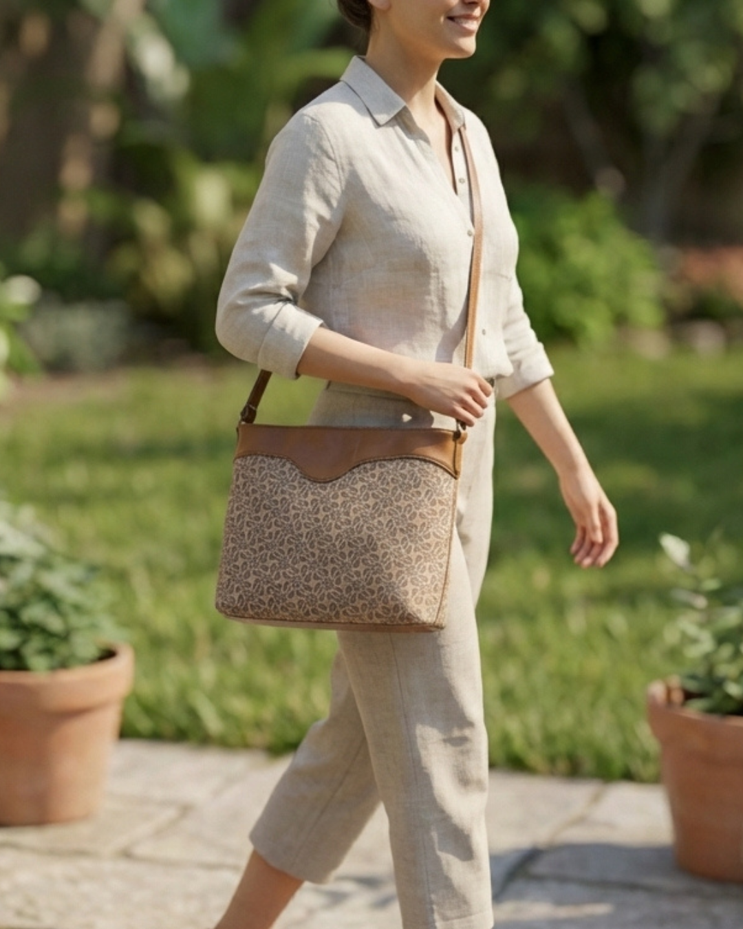 Beige Abstract Crossbody Sling Bag