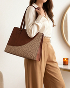 Elegant Beige Faux Leather Finish Office Chic Carry Bag for Women