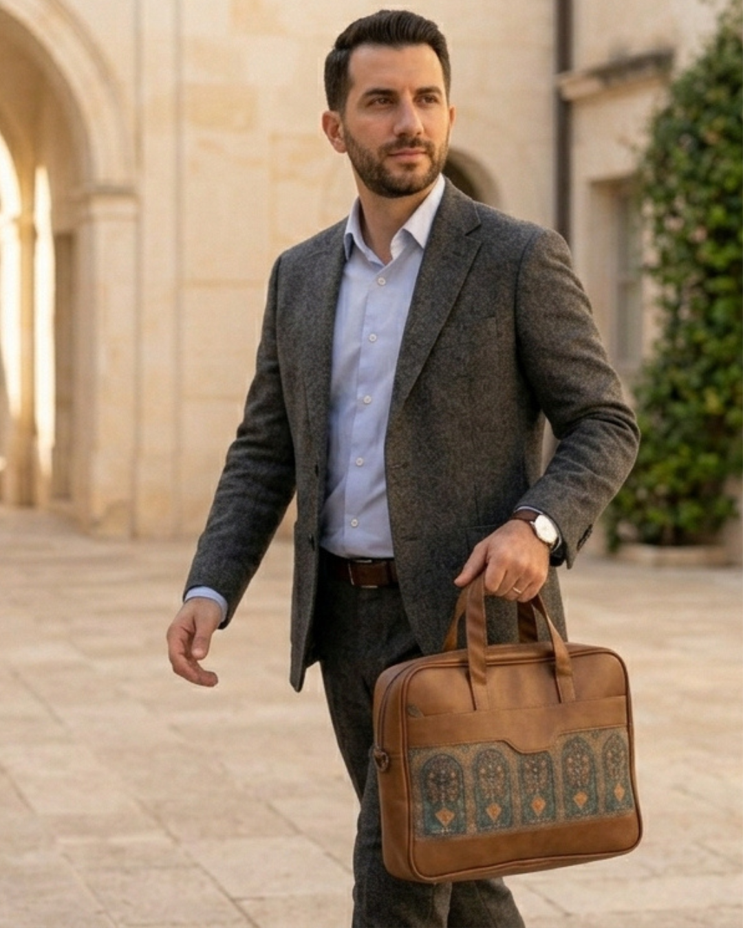 Men's Ethnic Canvas & PU Leather Laptop Office Bag